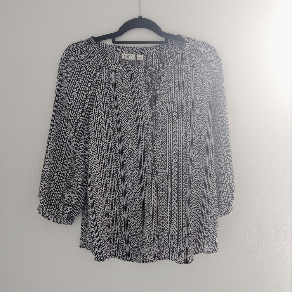 CATO Dress Shirt Black & White Loose